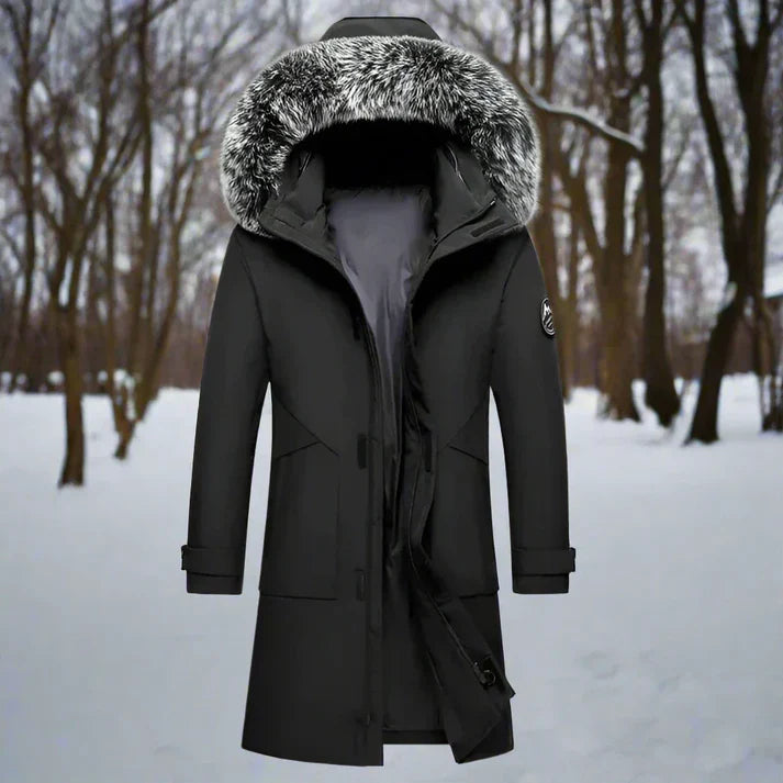 Men's Winter Parka with Hood and Faux Fur Collar