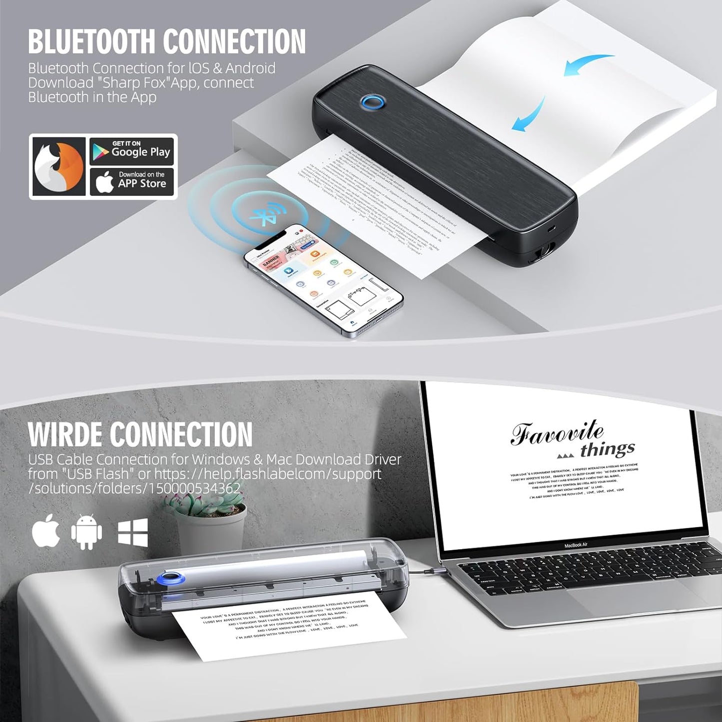 Inkless Thermal Printer Wireless Portable Bluetooth Mobile Receipt Label Compact Rechargeable