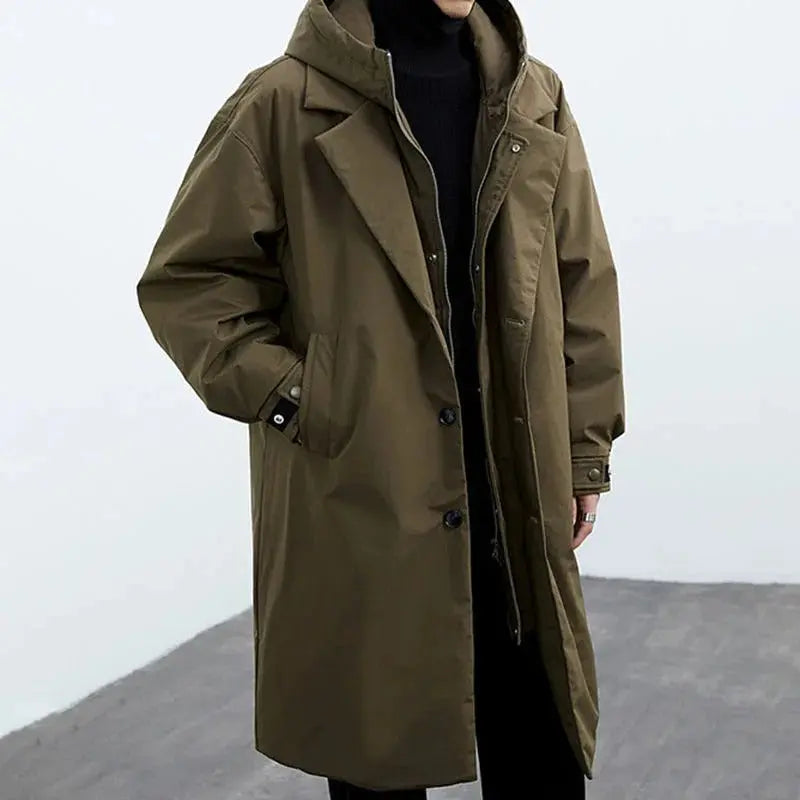 Men's Long Waterproof Quilted Coat With Hood