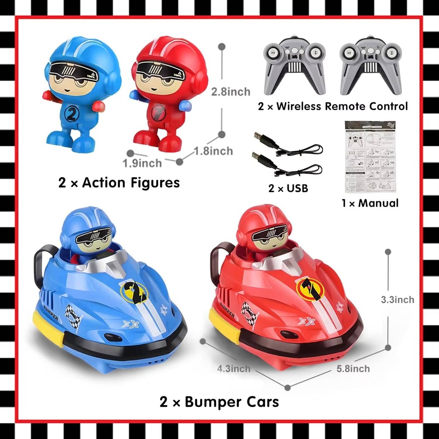 Remote Control Bumper Cars Two-Pack with Ejecting Drivers and USB Rechargeable for Ages 3+