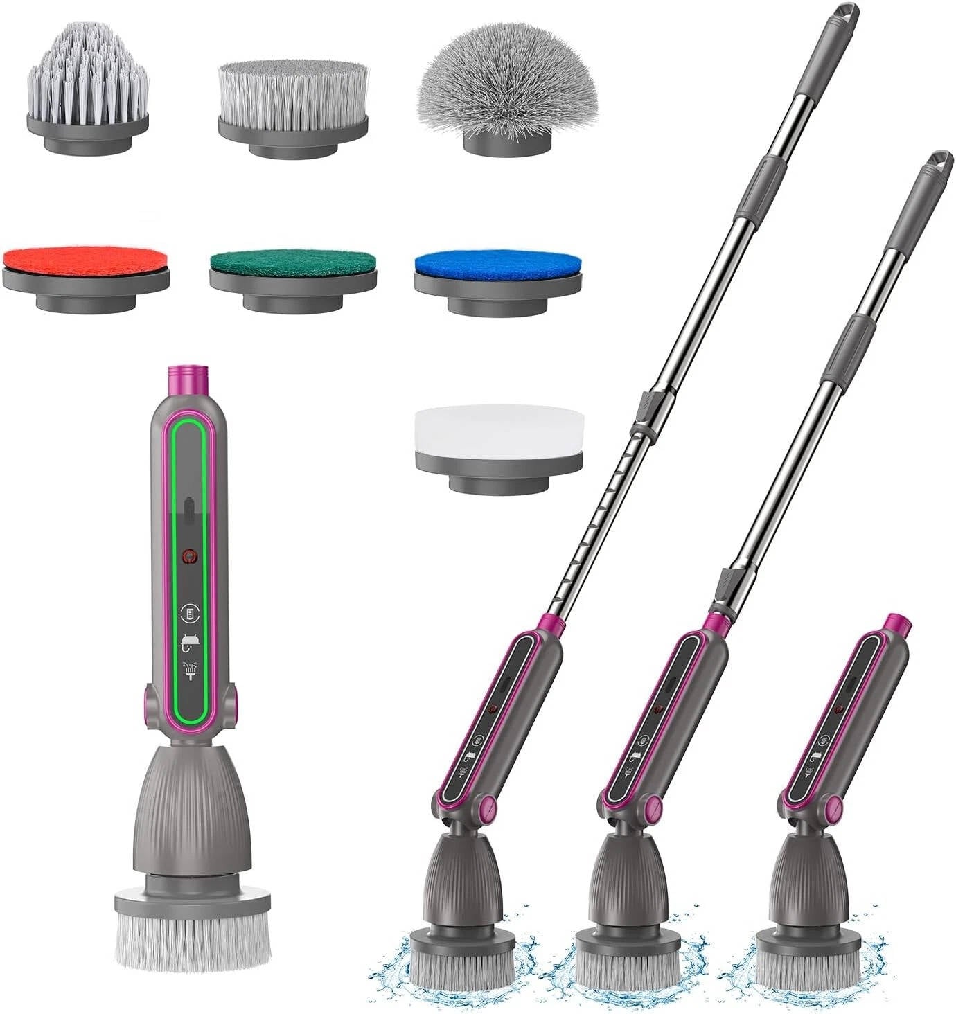 Cordless Spin Scrubber with Telescoping Handle and 7 Brush Heads, 120-Minute Runtime