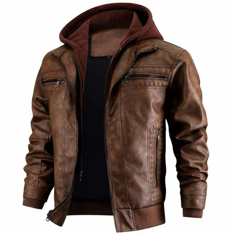 Veste en cuir homme – Blouson hiver avec Capuche