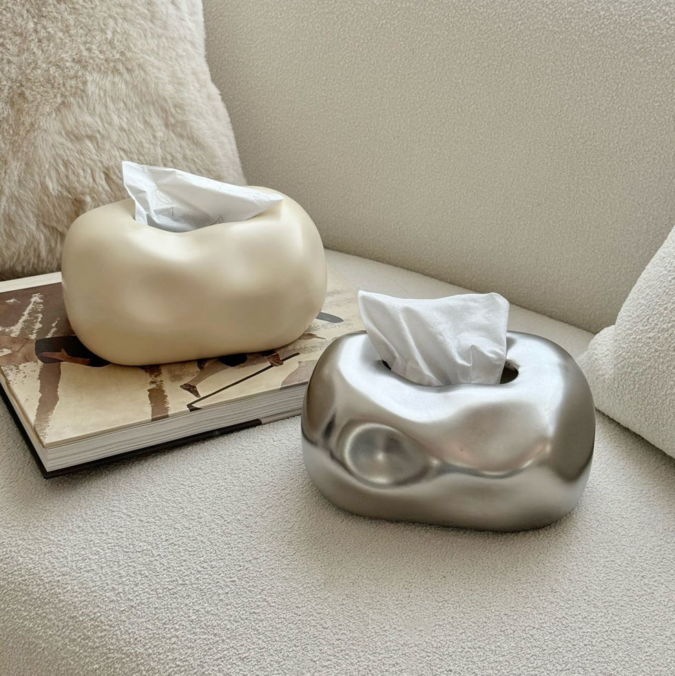 Bubble Ceramic Tissue Box Cover | Modern Cloud & Metallic Decor