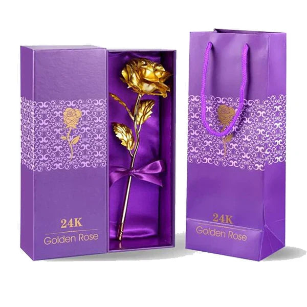 24K Gold Dipped Real Rose With Elegant Gift Box Presentation