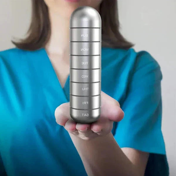 Pill Organizer 7-Day Aluminum Travel Portable Pill Box Container