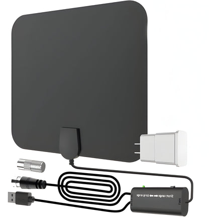 Indoor Digital HDTV Antenna With 300-Mile Amplified Signal Booster