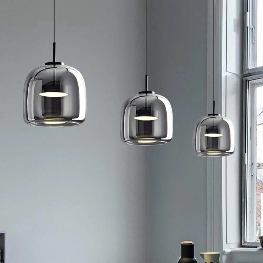 Modern Smoked Glass Pendant Light – Minimalist Black Ceiling Fixture