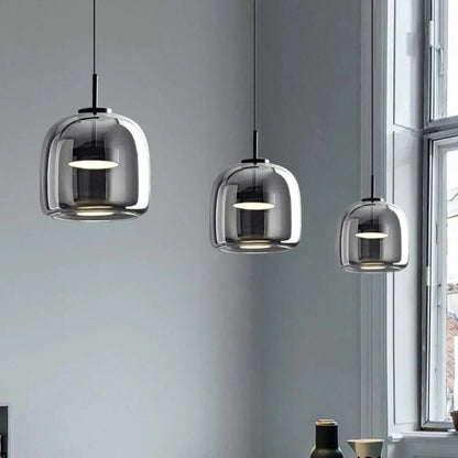 Modern Smoked Glass Pendant Light – Minimalist Black Ceiling Fixture