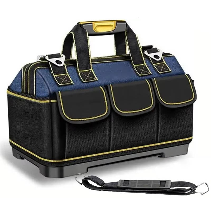 Tool Organizer Bag with Wide Mouth and Waterproof Base, Double-Layer 1680D Fabric