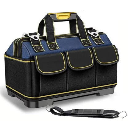 Tool Organizer Bag with Wide Mouth and Waterproof Base, Double-Layer 1680D Fabric
