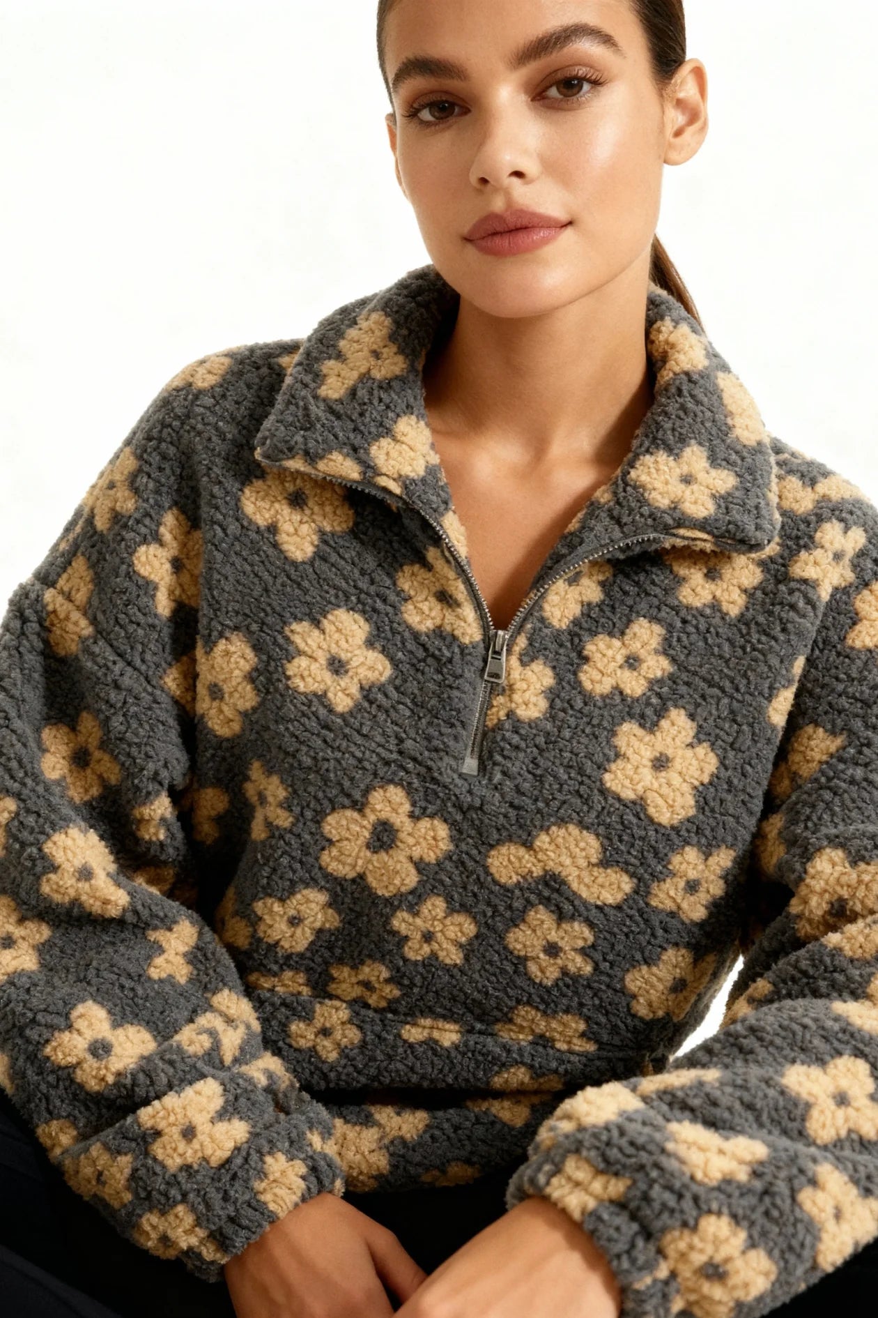Women's Floral Sherpa Fleece Jumper