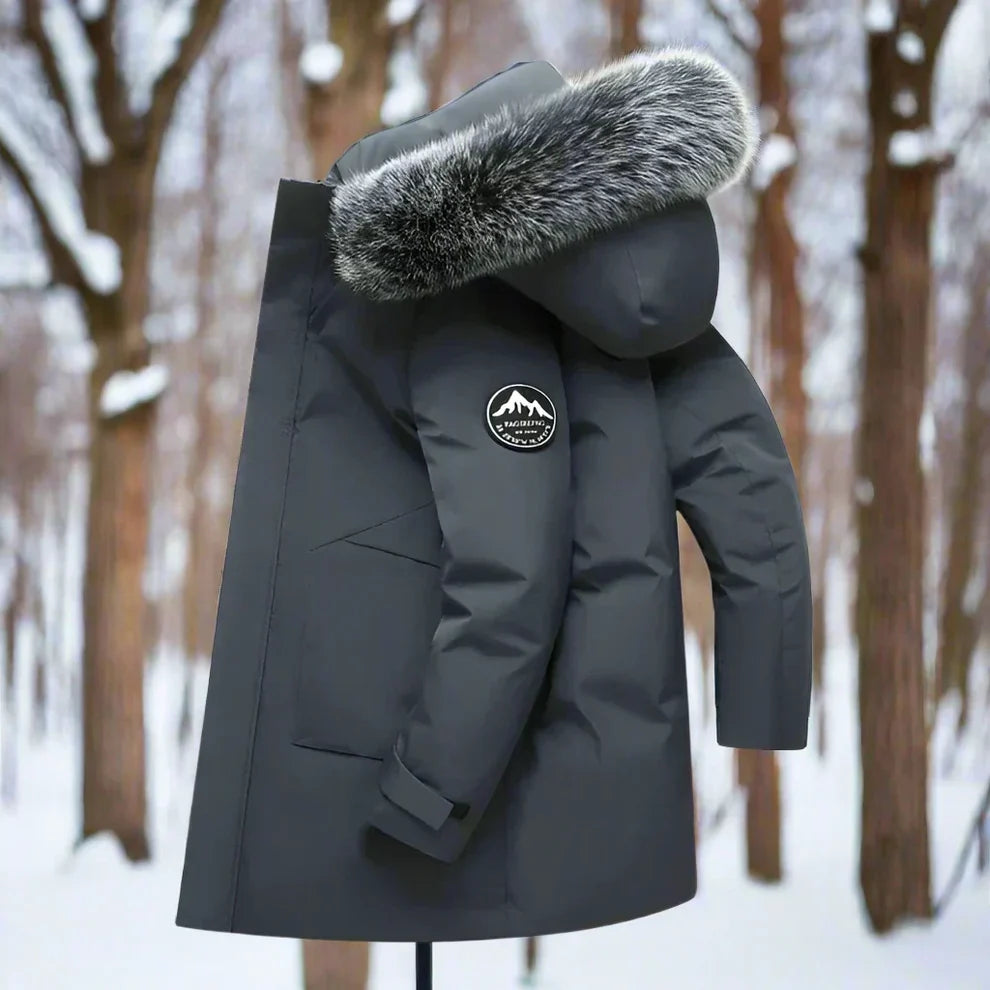 Men's Winter Parka with Hood and Faux Fur Collar