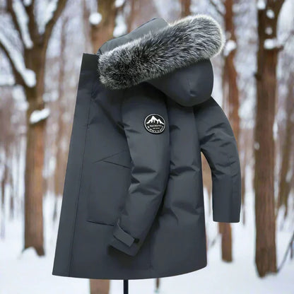 Men's Winter Parka with Hood and Faux Fur Collar