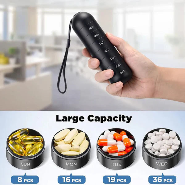 Pill Organizer 7-Day Aluminum Travel Portable Pill Box Container