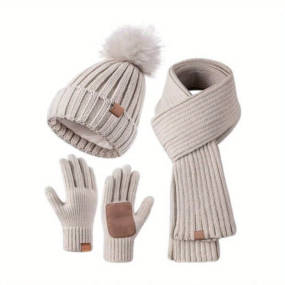 3-in-1 Knitted Winter Set with Hat, Scarf and Touchscreen Gloves