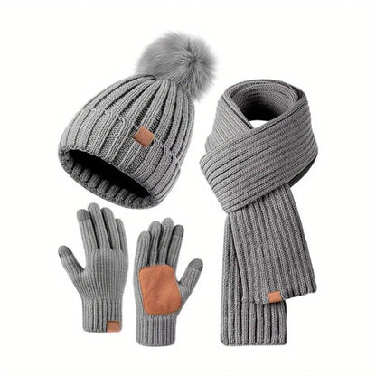 3-in-1 Knitted Winter Set with Hat, Scarf and Touchscreen Gloves