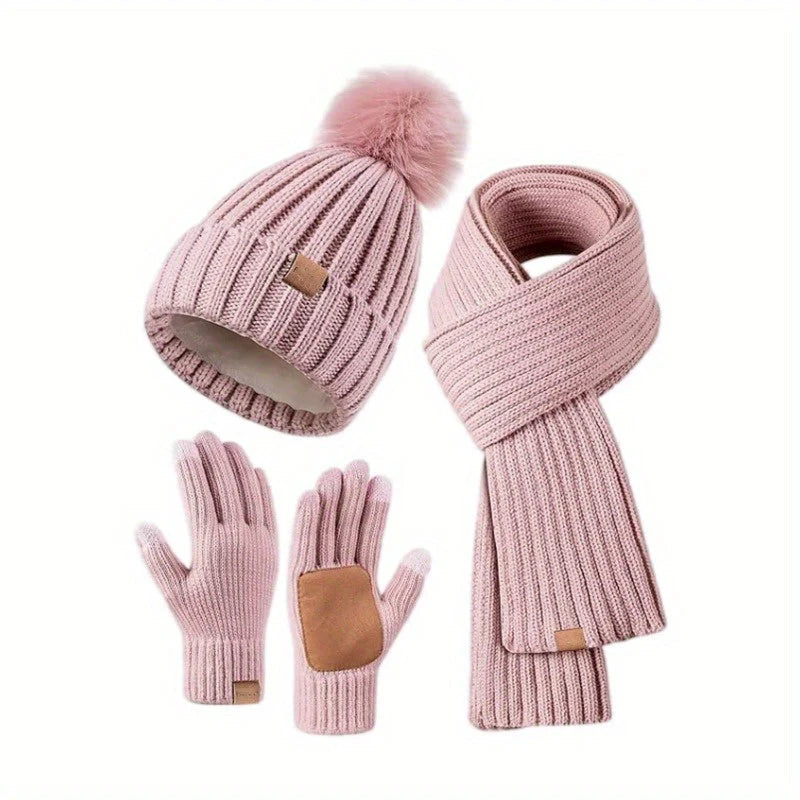 3-in-1 Knitted Winter Set with Hat, Scarf and Touchscreen Gloves