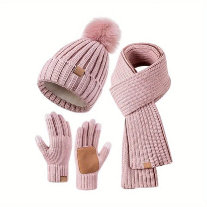 3-in-1 Knitted Winter Set with Hat, Scarf and Touchscreen Gloves