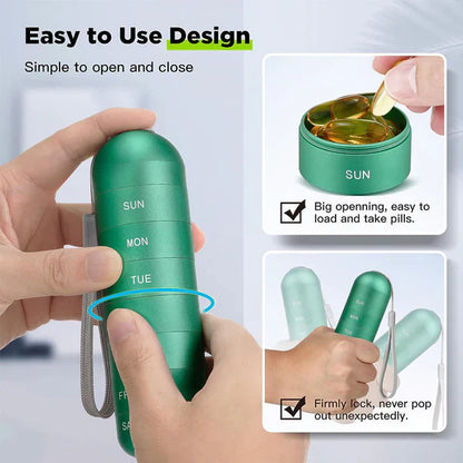 Pill Organizer 7-Day Aluminum Travel Portable Pill Box Container