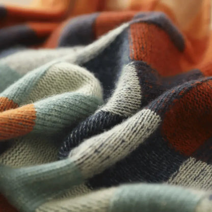 Women's Winter Roll Neck Jumper in Multicoloured Check Knit