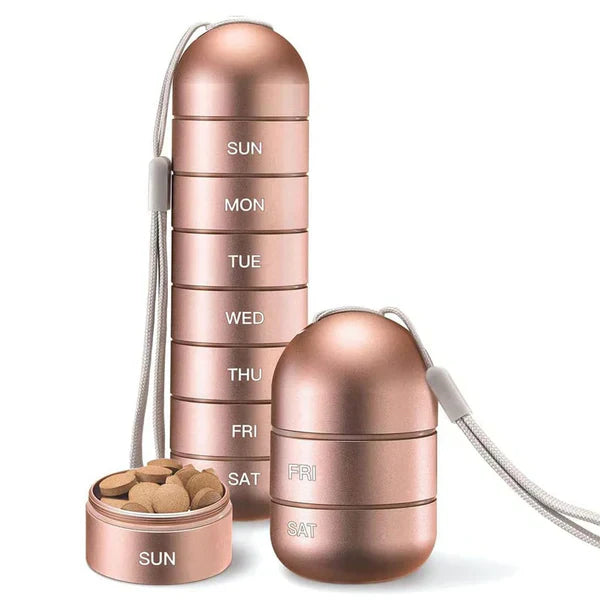 Pill Organizer 7-Day Aluminum Travel Portable Pill Box Container