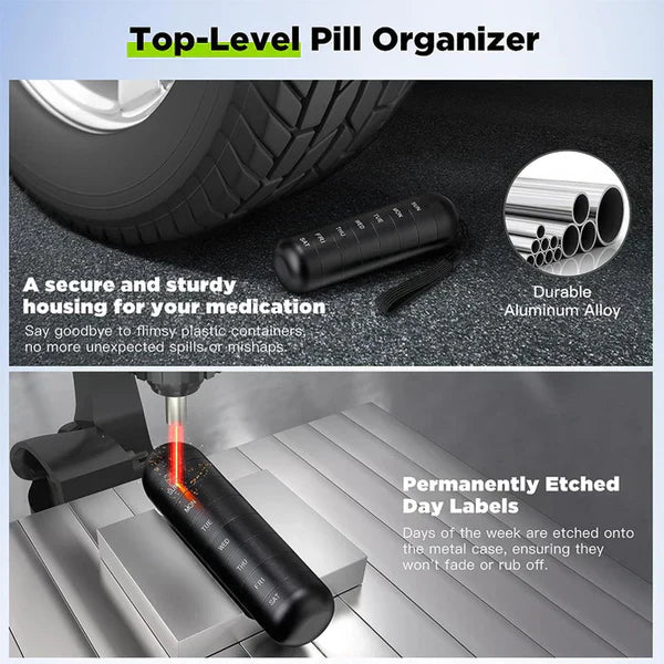 Pill Organizer 7-Day Aluminum Travel Portable Pill Box Container