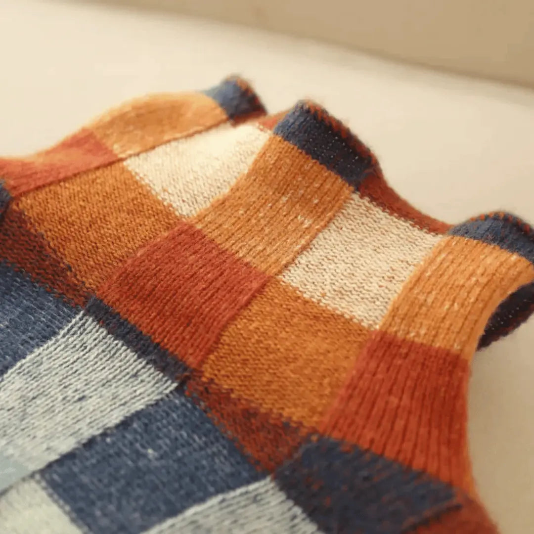 Women's Winter Roll Neck Jumper in Multicoloured Check Knit
