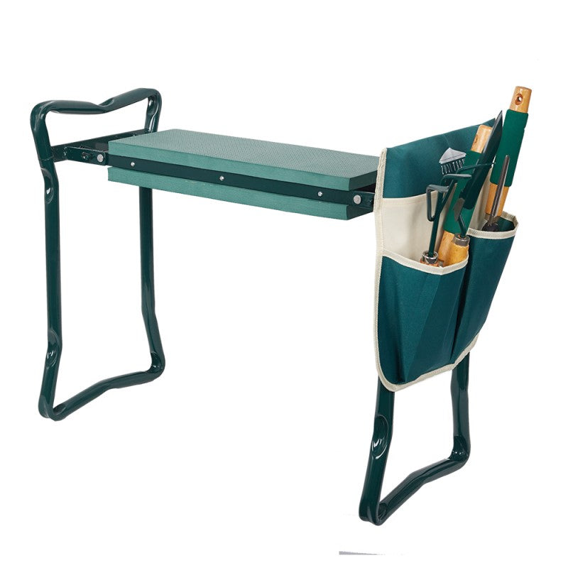 Garden Kneeler And Seat With Ergonomic Foam, Foldable, Tool Pouches, Green