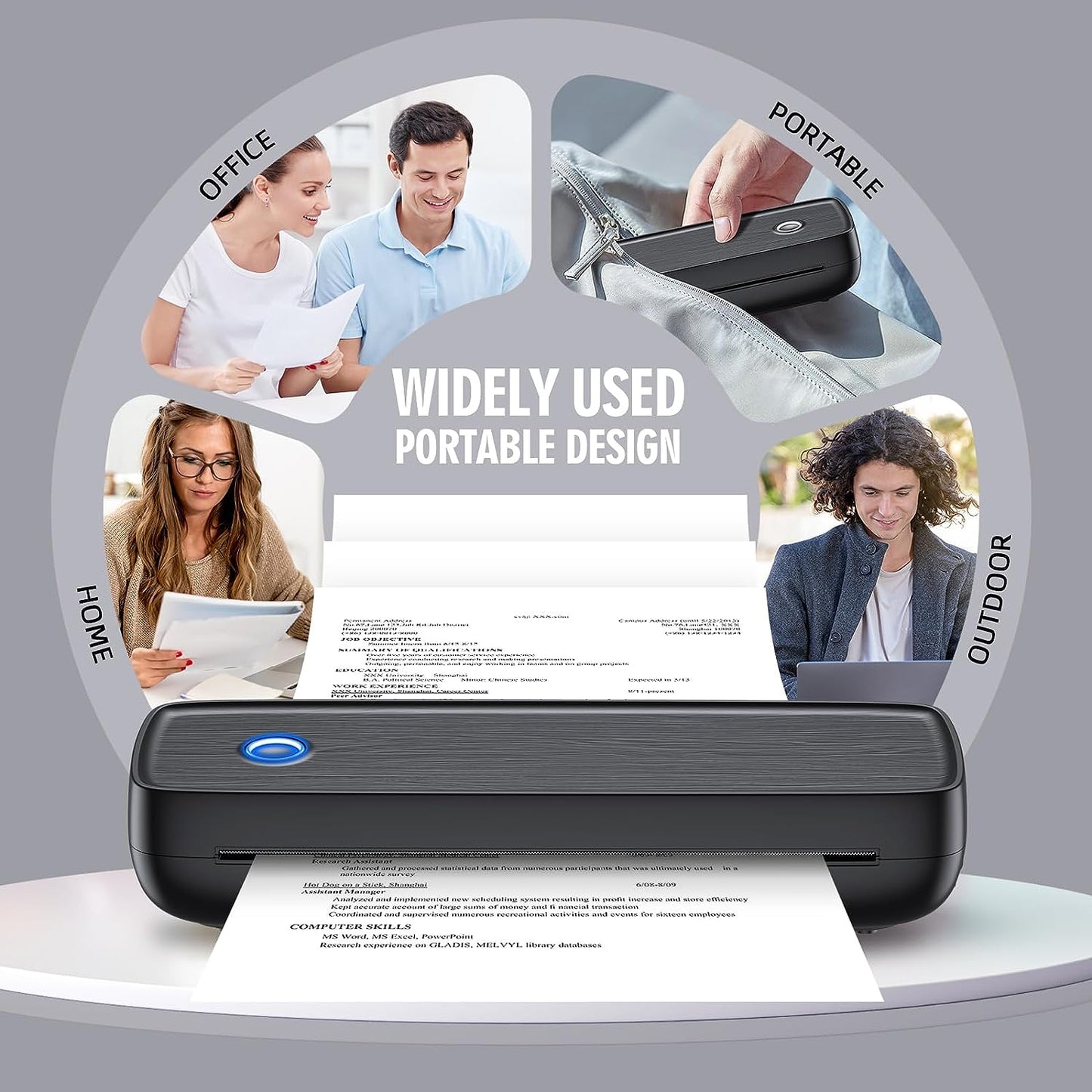 Inkless Thermal Printer Wireless Portable Bluetooth Mobile Receipt Label Compact Rechargeable