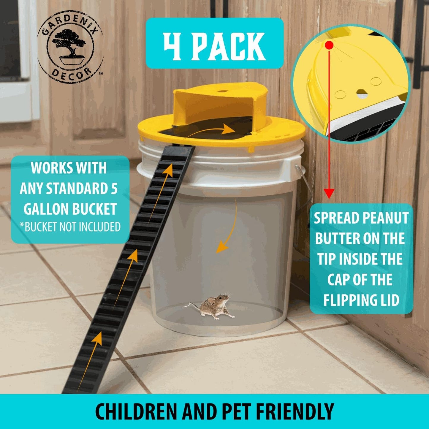 Bucket Lid Mouse Traps 4-Pack For 5-Gallon Buckets