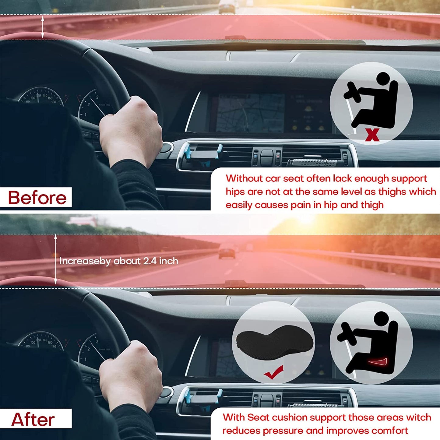 Car Seat Cushion for Shorter Drivers to Boost Height and Comfort