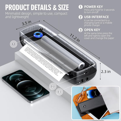 Inkless Thermal Printer Wireless Portable Bluetooth Mobile Receipt Label Compact Rechargeable