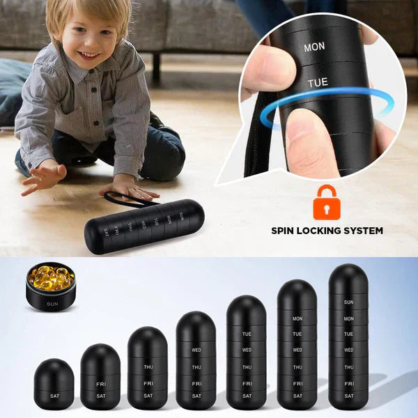 Pill Organizer 7-Day Aluminum Travel Portable Pill Box Container
