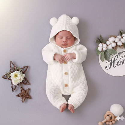 Winter Knitted Newborn Romper - Baby Bear Jumpsuit