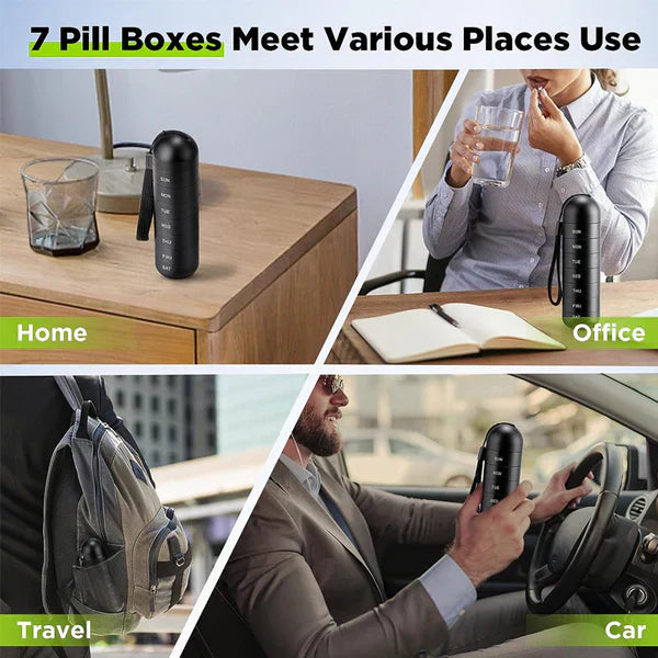Pill Organizer 7-Day Aluminum Travel Portable Pill Box Container