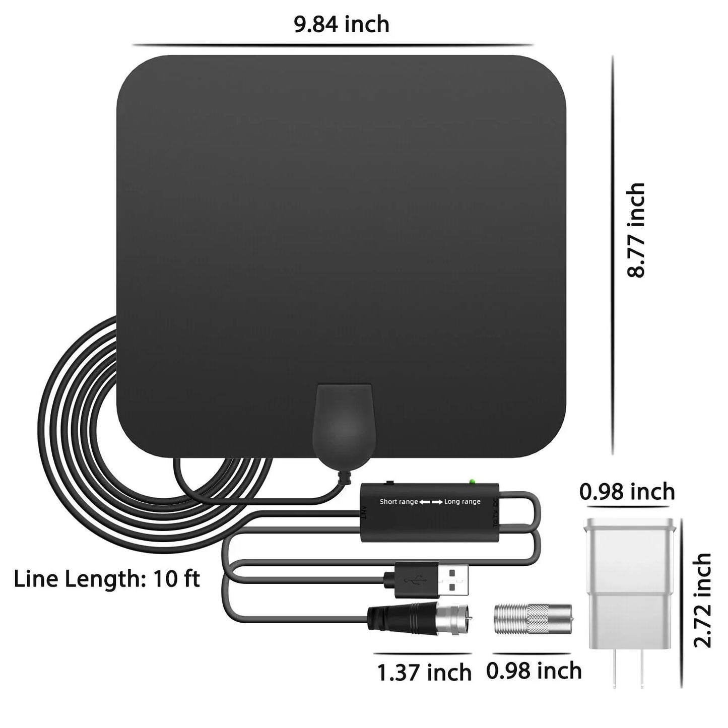 Indoor Digital HDTV Antenna With 300-Mile Amplified Signal Booster