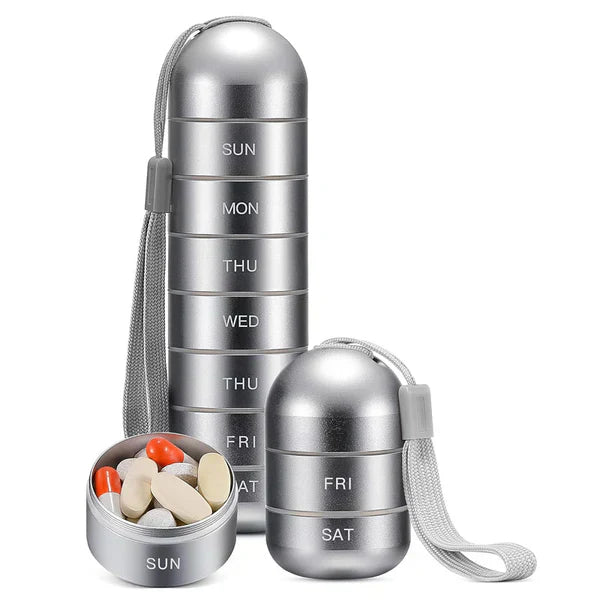 Pill Organizer 7-Day Aluminum Travel Portable Pill Box Container