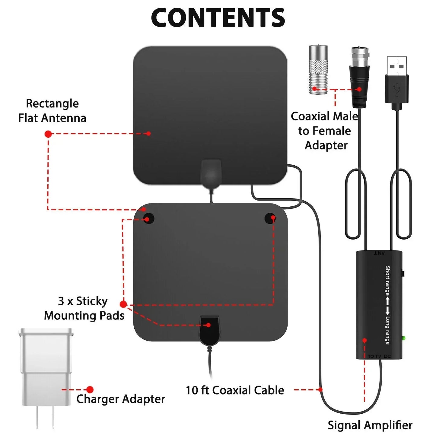 Indoor Digital HDTV Antenna With 300-Mile Amplified Signal Booster