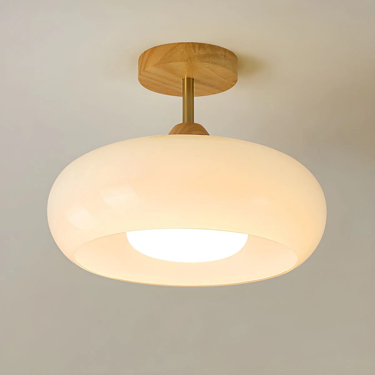 Ceiling Light Wood Glass Drum Vintage Style