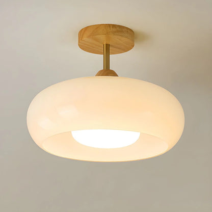 Ceiling Light Wood Glass Drum Vintage Style