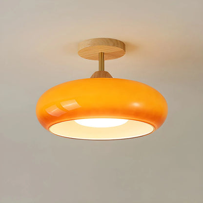 Ceiling Light Wood Glass Drum Vintage Style