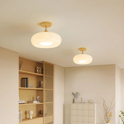 Ceiling Light Wood Glass Drum Vintage Style