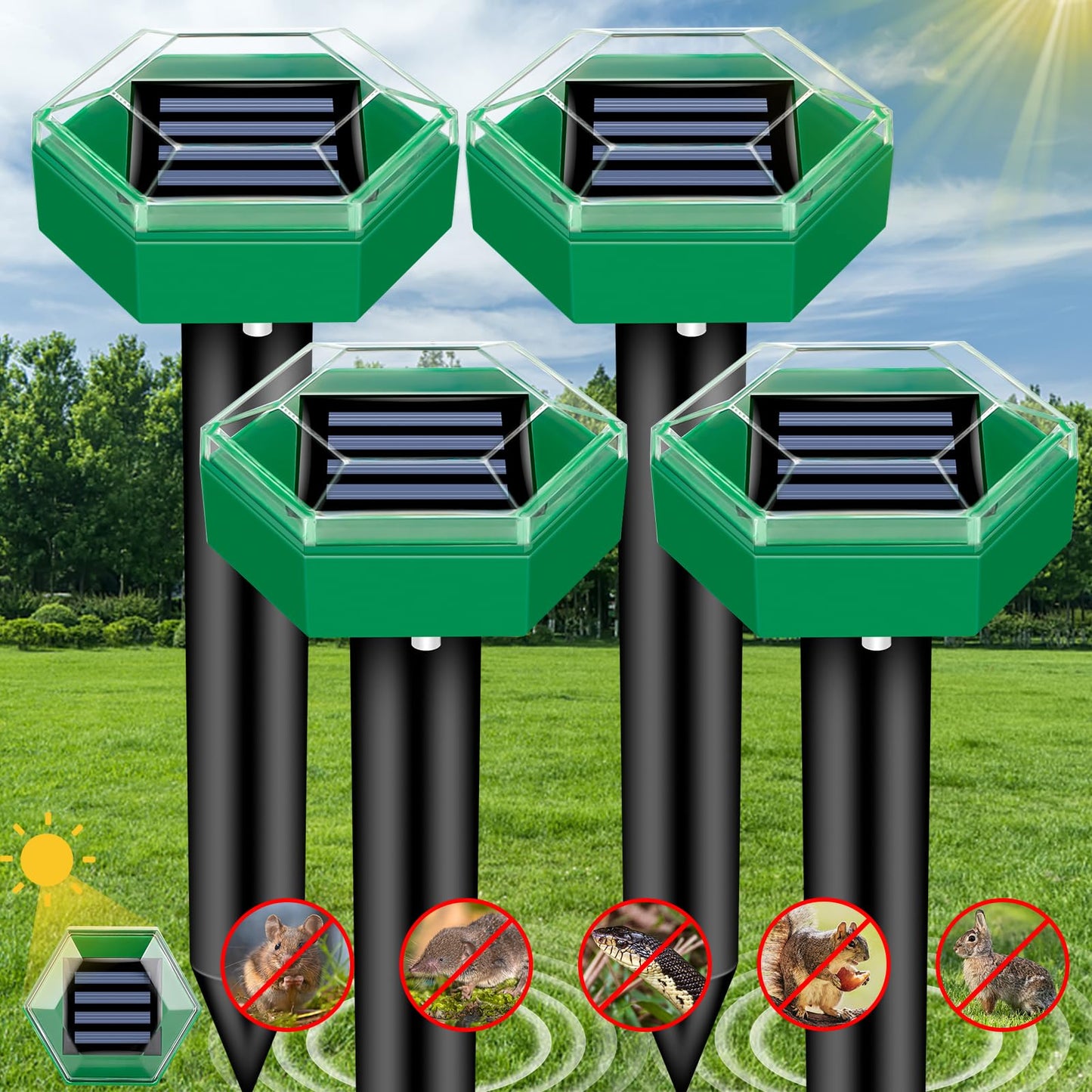 Mole Repellent Ultrasonic Ground Stakes 4-Pack For Lawns And Gardens