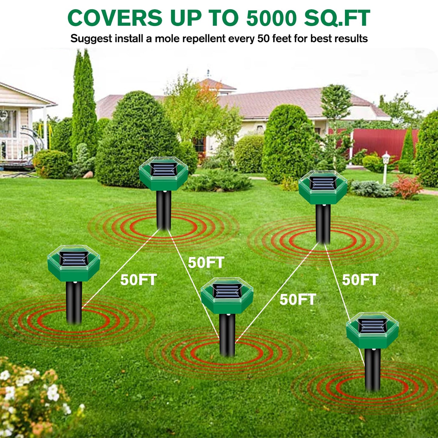 Mole Repellent Ultrasonic Ground Stakes 4-Pack For Lawns And Gardens