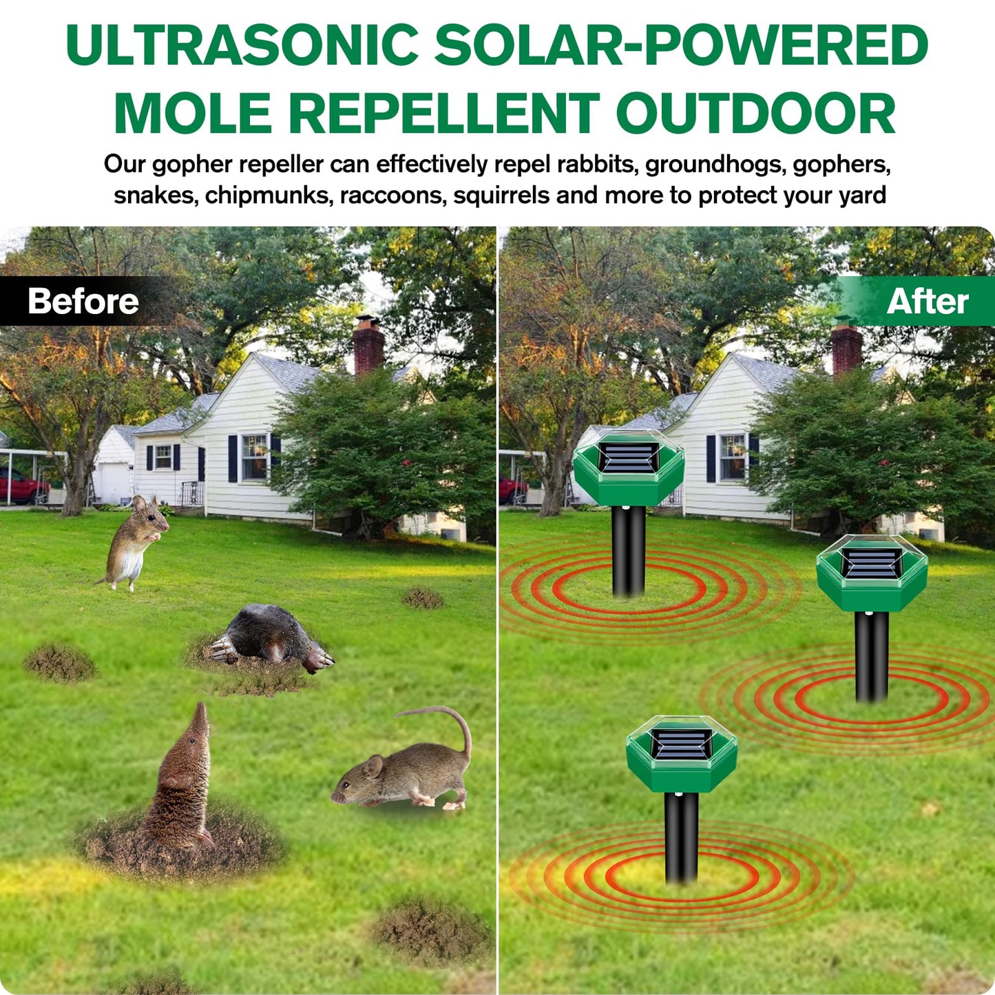 Mole Repellent Ultrasonic Ground Stakes 4-Pack For Lawns And Gardens