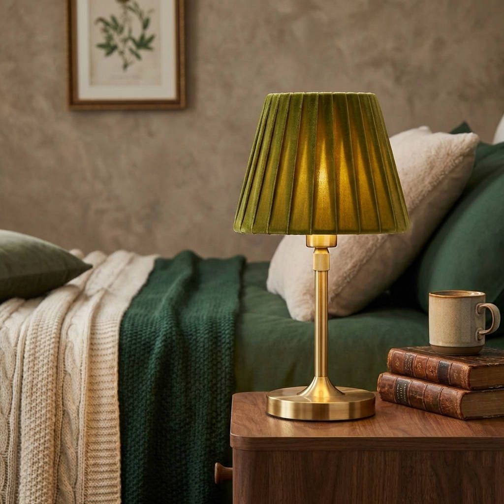 Rechargeable Table Lamp with Touch Dimmer and Velvet Shade, 13-15 Hour Battery Life