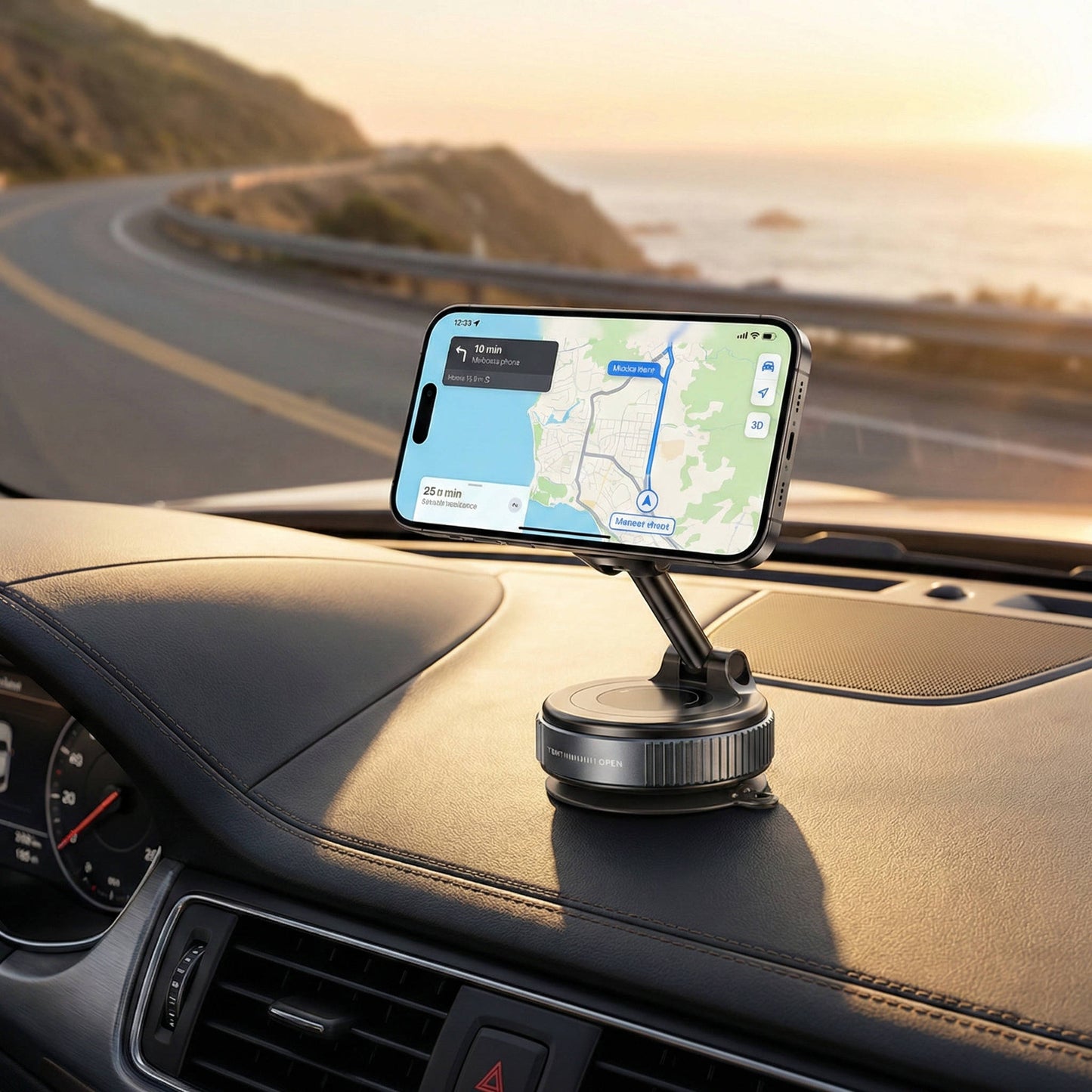 Magnetic Car Phone Mount with Twist Lock Suction and 360 Degree Foldable Arm