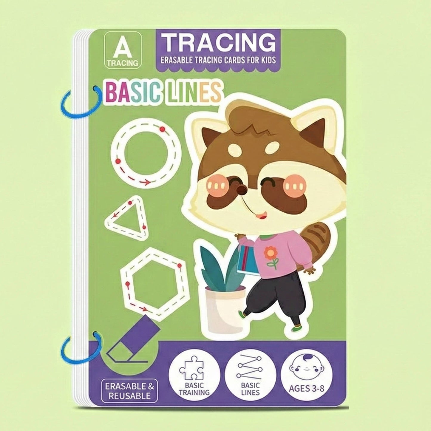 Kindergarten Writing Workbook with Waterproof Reusable Pages and Exercise Cards, Tracing