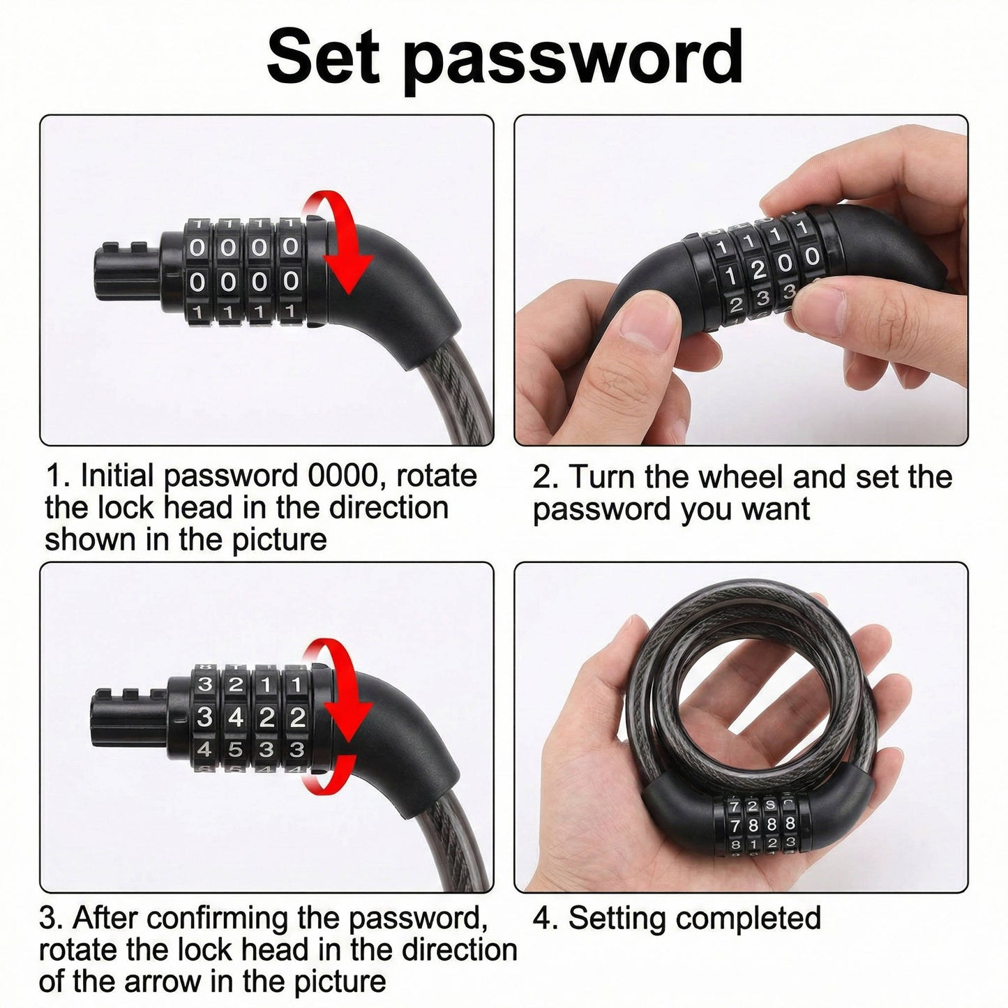 Helmet Lock with 4-Digit Keyless Code and 59-Inch Self-Coiling Cable, Waterproof