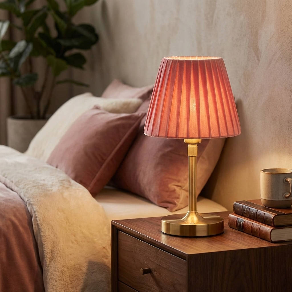 Rechargeable Table Lamp with Touch Dimmer and Velvet Shade, 13-15 Hour Battery Life